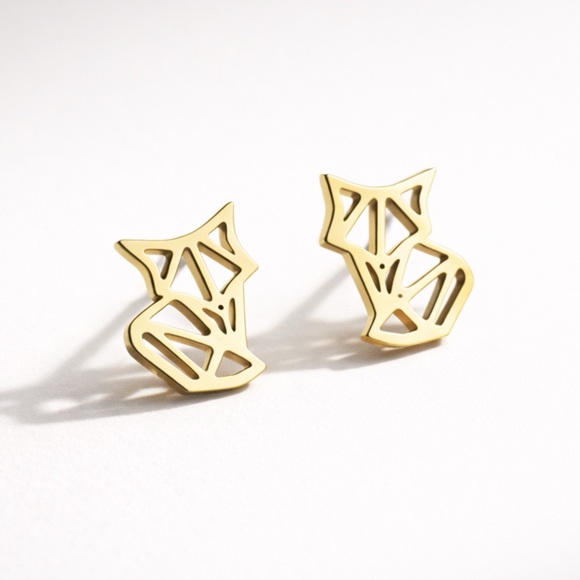 Fox Stainless Steel Geometric Stud Earrings – Minimalist Animal Design - Picture 4 of 4